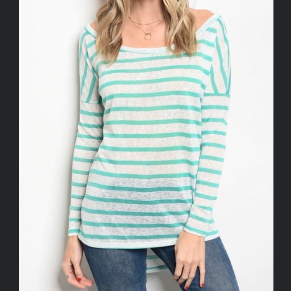 Teal and White Striped Top
